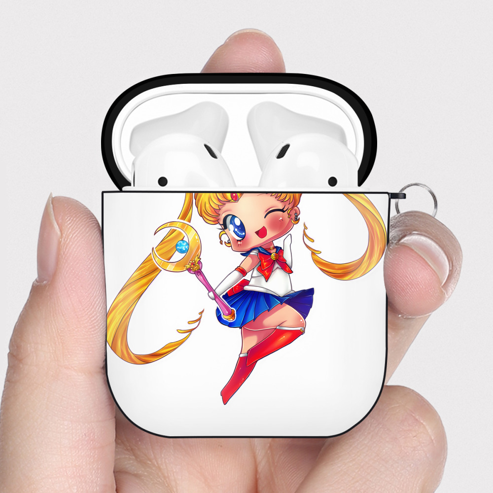 （画像用） 美少女戦士セーラームーン 月野 うさぎ つきの うさぎ Sailor Moon Tsukino Usagi AirPods 第2世代保護ケース ハードシェル ブラック 耐衝撃・防指紋・カラビナ付き