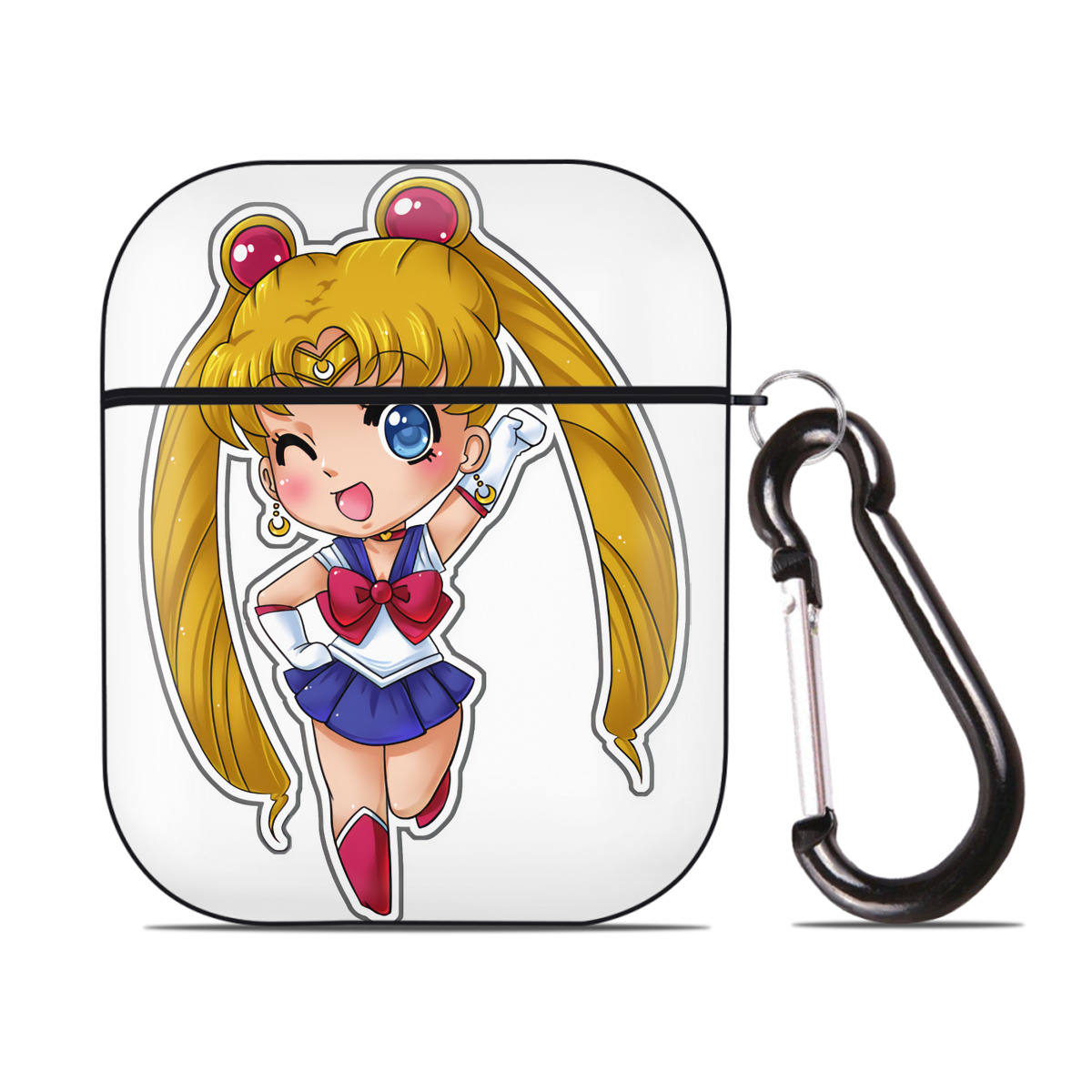 （画像用） 美少女戦士セーラームーン 月野 うさぎ つきの うさぎ Sailor Moon Tsukino Usagi AirPods 第2世代保護ケース ハードシェル ブラック 耐衝撃・防指紋・カラビナ付き