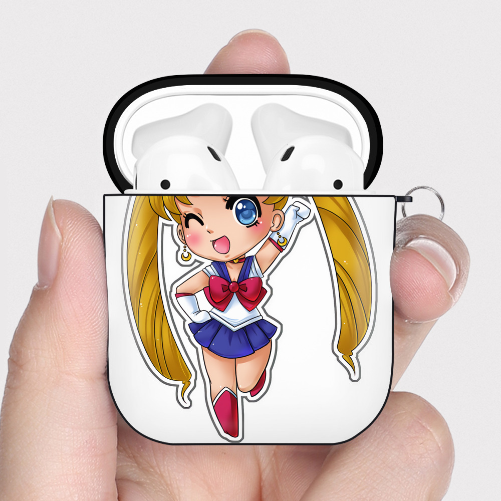 （画像用） 美少女戦士セーラームーン 月野 うさぎ つきの うさぎ Sailor Moon Tsukino Usagi AirPods 第2世代保護ケース ハードシェル ブラック 耐衝撃・防指紋・カラビナ付き