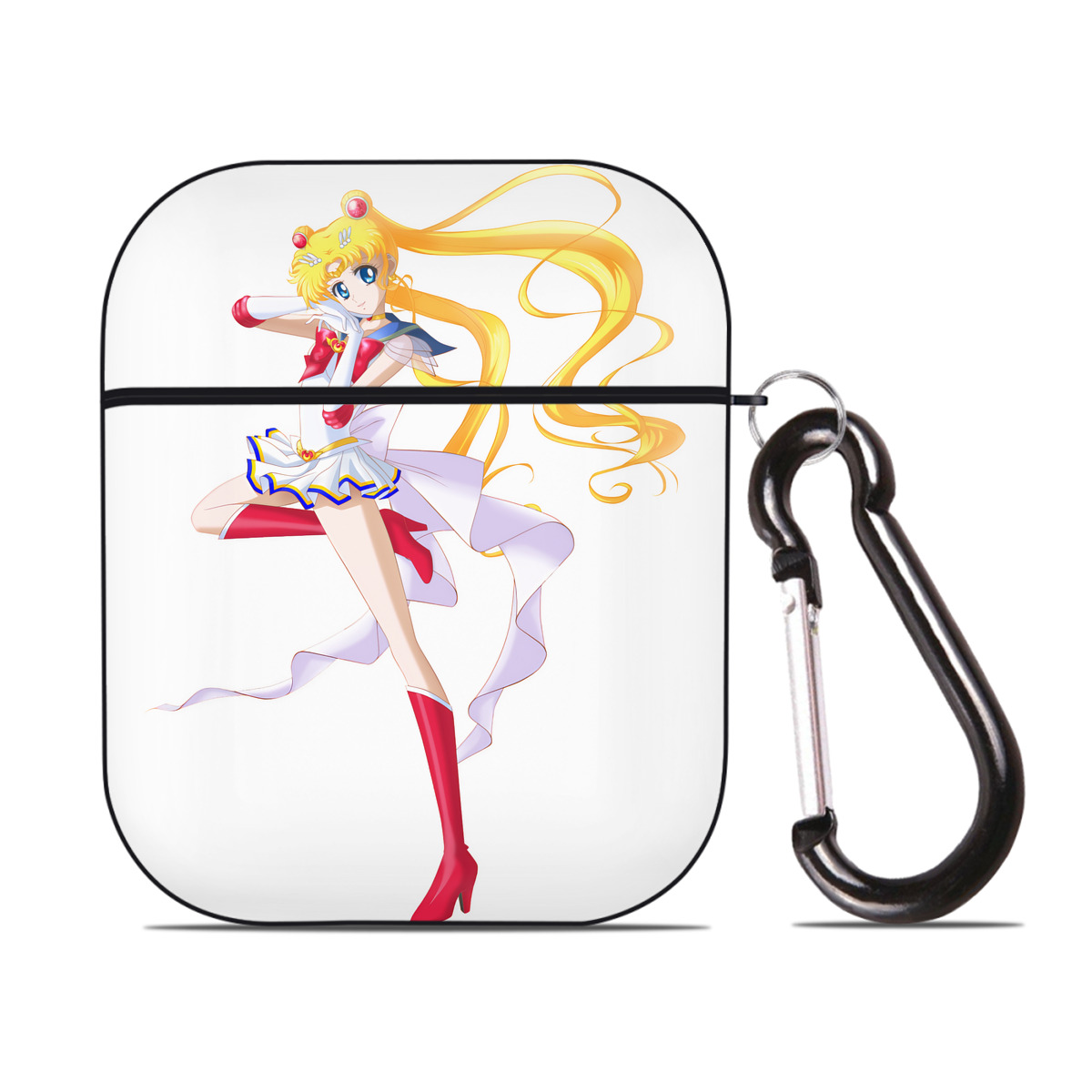 （画像用） 美少女戦士セーラームーン 月野 うさぎ つきの うさぎ Sailor Moon Tsukino Usagi AirPods 第2世代保護ケース ハードシェル ブラック 耐衝撃・防指紋・カラビナ付き