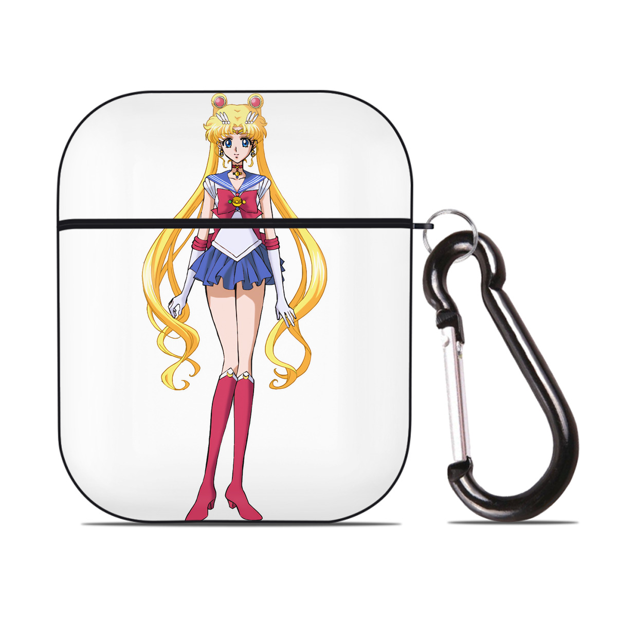 （画像用） 美少女戦士セーラームーン 月野 うさぎ つきの うさぎ Sailor Moon Tsukino Usagi AirPods 第2世代保護ケース ハードシェル ブラック 耐衝撃・防指紋・カラビナ付き