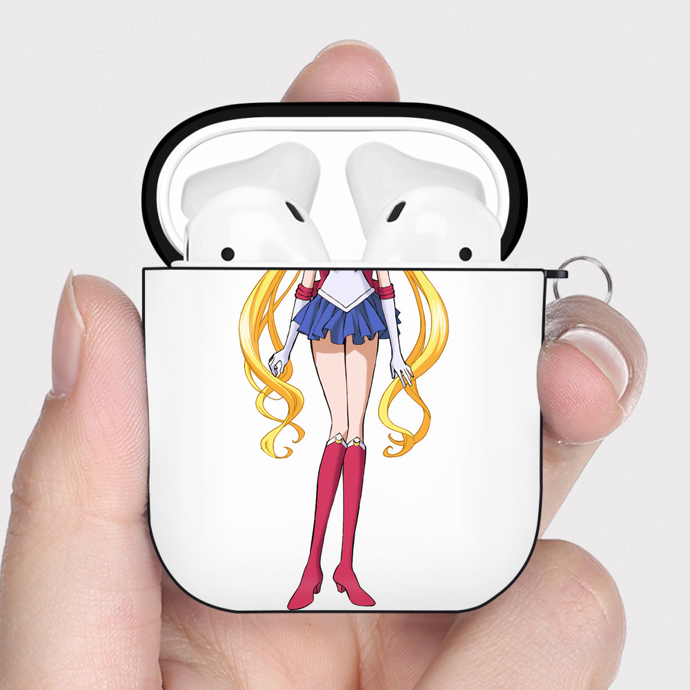 （画像用） 美少女戦士セーラームーン 月野 うさぎ つきの うさぎ Sailor Moon Tsukino Usagi AirPods 第2世代保護ケース ハードシェル ブラック 耐衝撃・防指紋・カラビナ付き