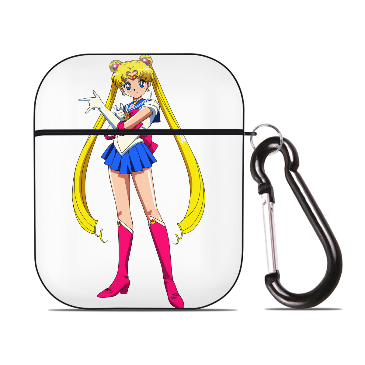 （画像用） 美少女戦士セーラームーン 月野 うさぎ つきの うさぎ Sailor Moon Tsukino Usagi AirPods 第2世代保護ケース ハードシェル ブラック 耐衝撃・防指紋・カラビナ付き