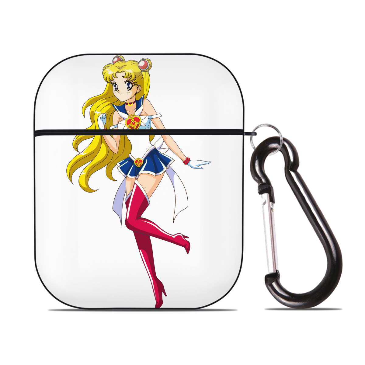 （画像用） 美少女戦士セーラームーン 月野 うさぎ つきの うさぎ Sailor Moon Tsukino Usagi AirPods 第2世代保護ケース ハードシェル ブラック 耐衝撃・防指紋・カラビナ付き