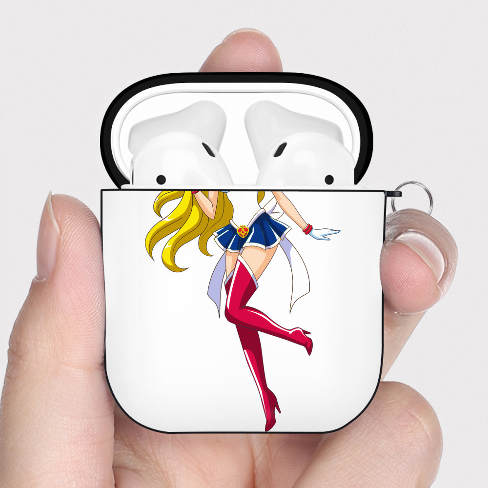 （画像用） 美少女戦士セーラームーン 月野 うさぎ つきの うさぎ Sailor Moon Tsukino Usagi AirPods 第2世代保護ケース ハードシェル ブラック 耐衝撃・防指紋・カラビナ付き