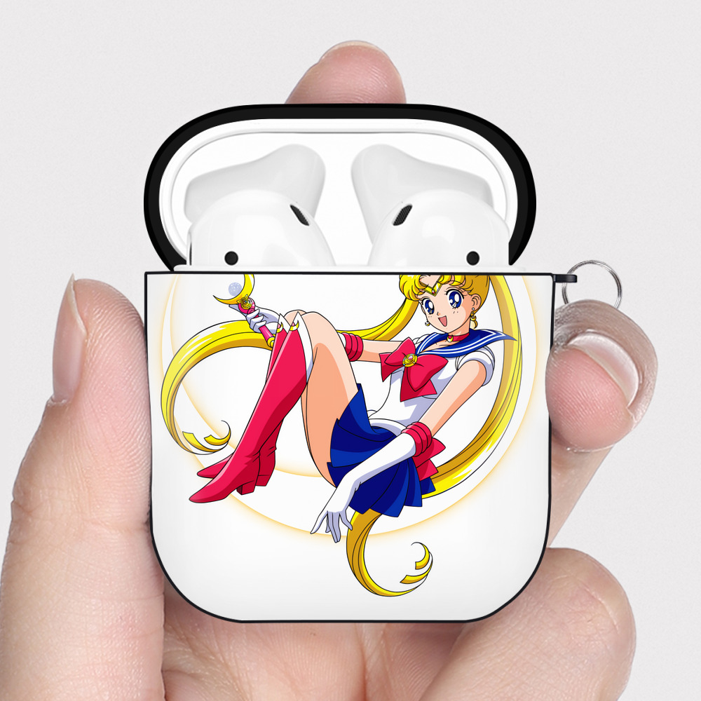 （画像用） 美少女戦士セーラームーン 月野 うさぎ つきの うさぎ Sailor Moon Tsukino Usagi AirPods 第2世代保護ケース ハードシェル ブラック 耐衝撃・防指紋・カラビナ付き