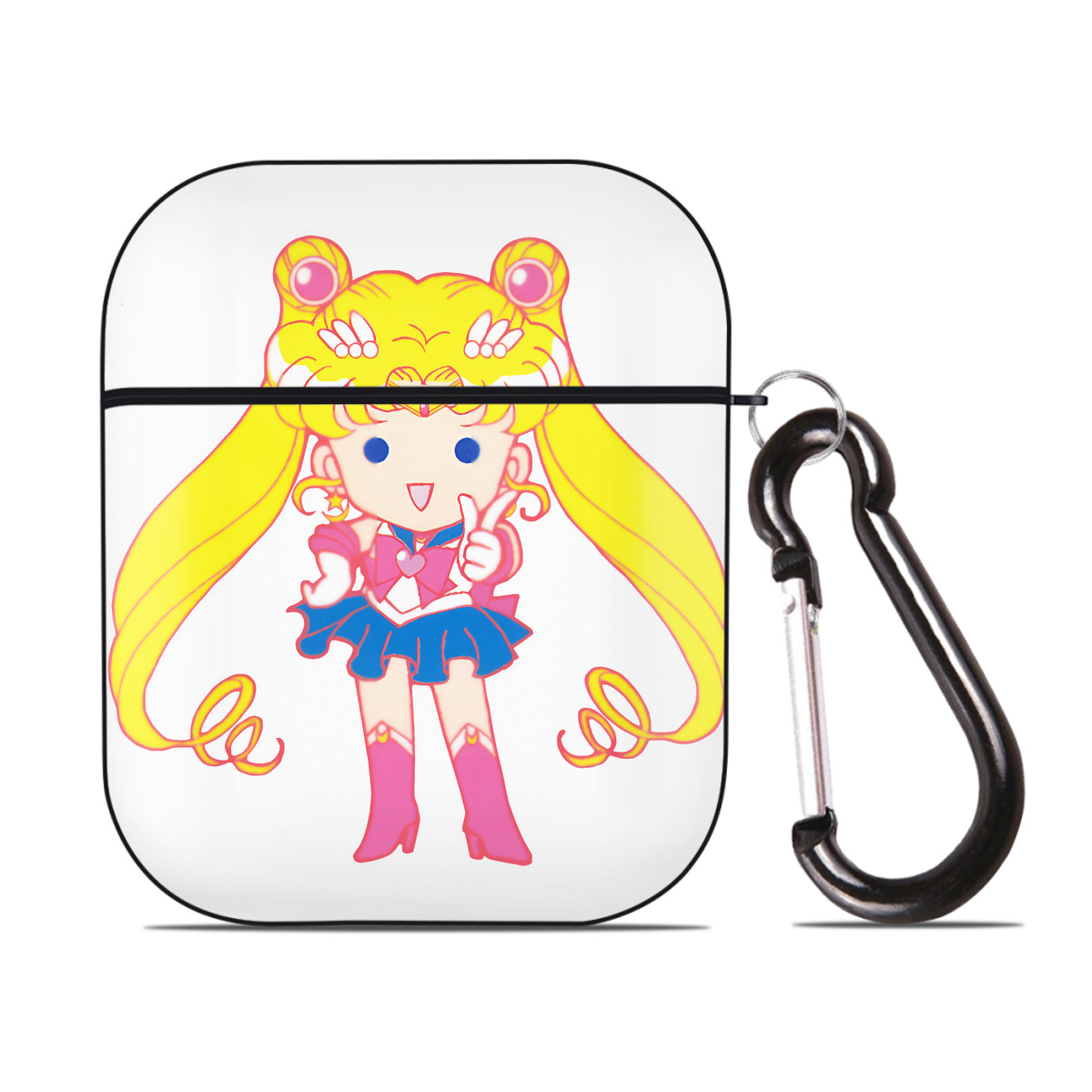 （画像用） 美少女戦士セーラームーン 月野 うさぎ つきの うさぎ Sailor Moon Tsukino Usagi AirPods 第2世代保護ケース ハードシェル ブラック 耐衝撃・防指紋・カラビナ付き