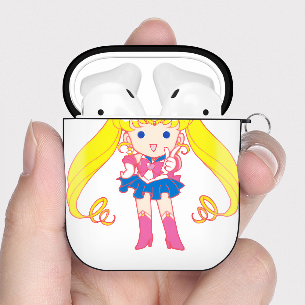 （画像用） 美少女戦士セーラームーン 月野 うさぎ つきの うさぎ Sailor Moon Tsukino Usagi AirPods 第2世代保護ケース ハードシェル ブラック 耐衝撃・防指紋・カラビナ付き