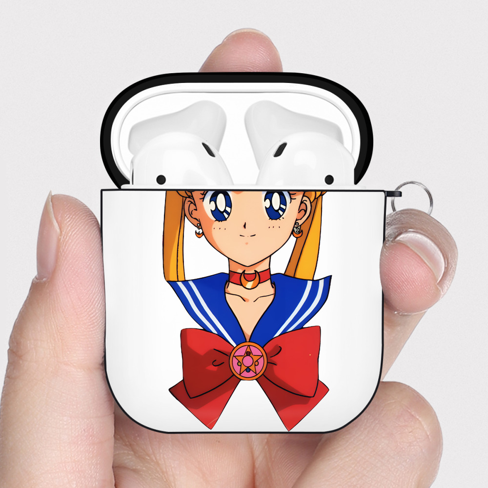 （画像用） 美少女戦士セーラームーン 月野 うさぎ つきの うさぎ Sailor Moon Tsukino Usagi AirPods 第2世代保護ケース ハードシェル ブラック 耐衝撃・防指紋・カラビナ付き