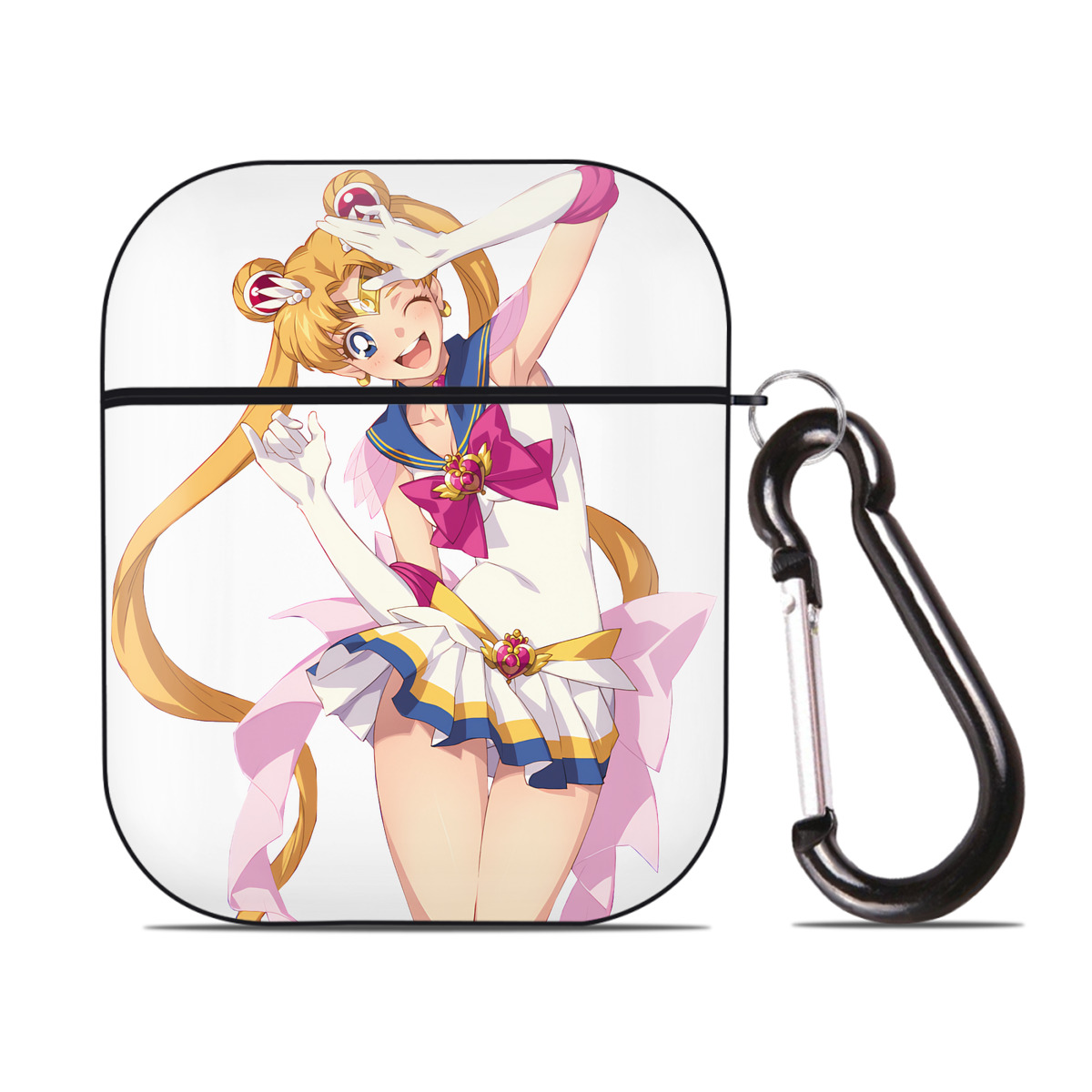 （画像用） 美少女戦士セーラームーン 月野 うさぎ つきの うさぎ Sailor Moon Tsukino Usagi AirPods 第2世代保護ケース ハードシェル ブラック 耐衝撃・防指紋・カラビナ付き