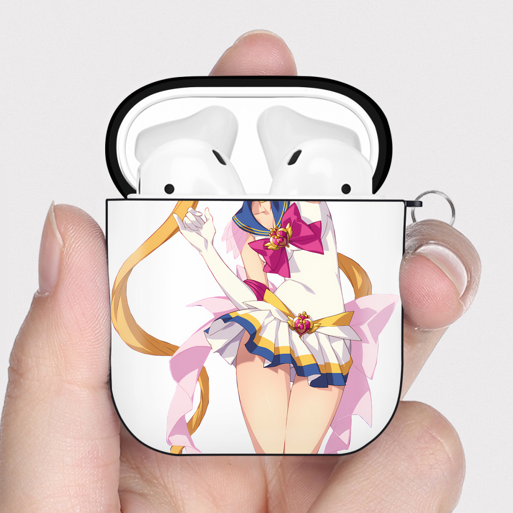 （画像用） 美少女戦士セーラームーン 月野 うさぎ つきの うさぎ Sailor Moon Tsukino Usagi AirPods 第2世代保護ケース ハードシェル ブラック 耐衝撃・防指紋・カラビナ付き