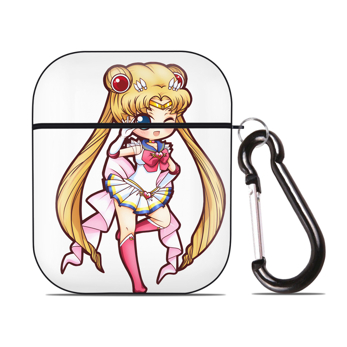 （画像用） 美少女戦士セーラームーン 月野 うさぎ つきの うさぎ Sailor Moon Tsukino Usagi AirPods 第2世代保護ケース ハードシェル ブラック 耐衝撃・防指紋・カラビナ付き
