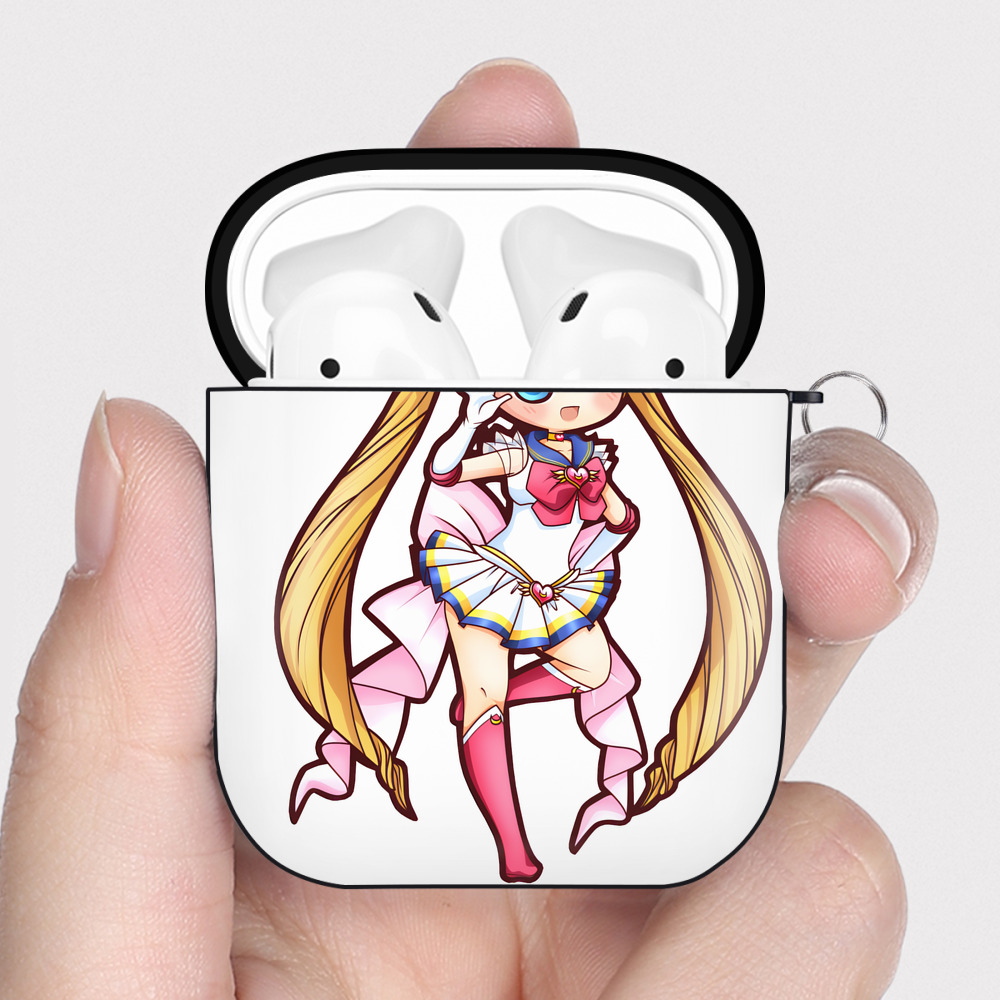 （画像用） 美少女戦士セーラームーン 月野 うさぎ つきの うさぎ Sailor Moon Tsukino Usagi AirPods 第2世代保護ケース ハードシェル ブラック 耐衝撃・防指紋・カラビナ付き