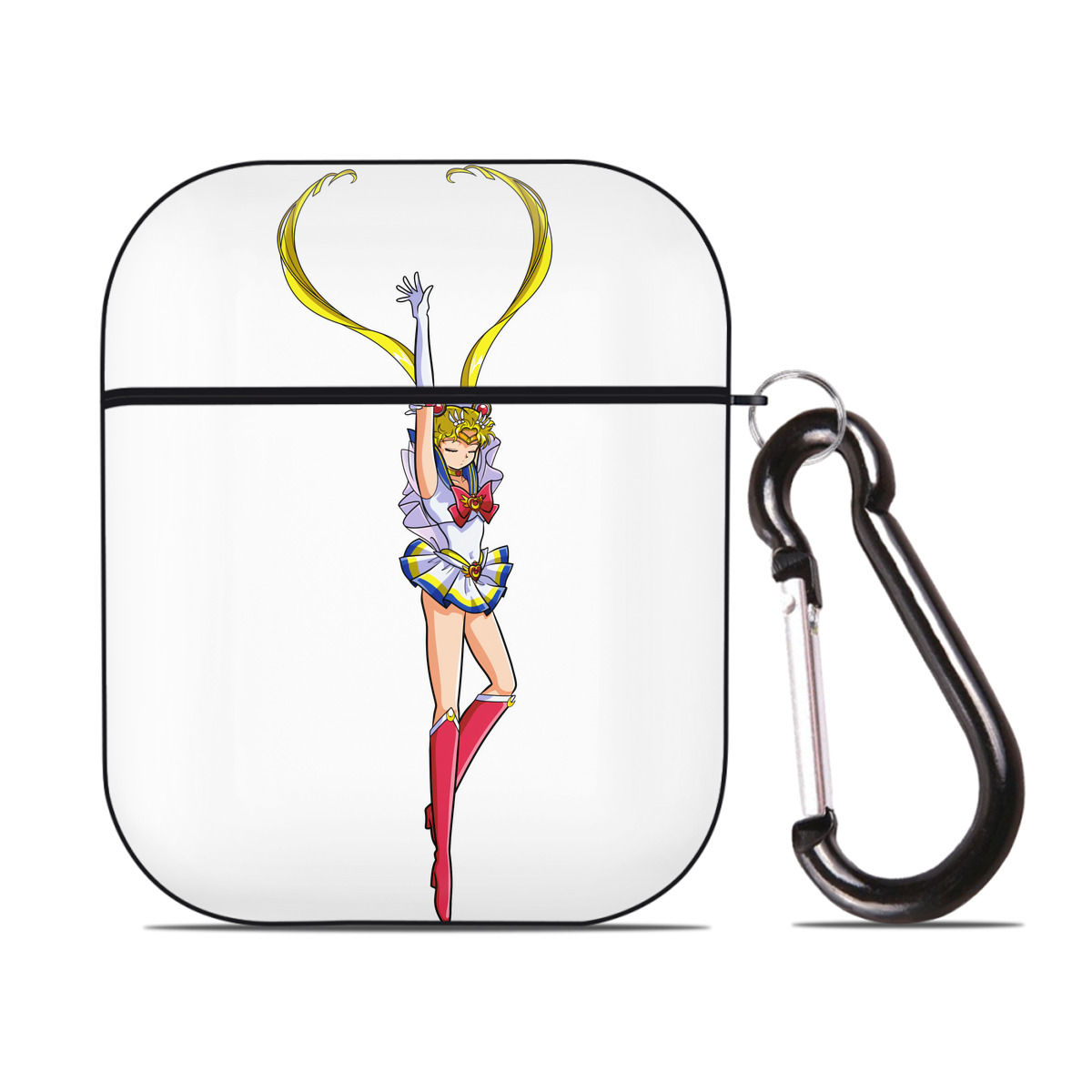 （画像用） 美少女戦士セーラームーン 月野 うさぎ つきの うさぎ Sailor Moon Tsukino Usagi AirPods 第2世代保護ケース ハードシェル ブラック 耐衝撃・防指紋・カラビナ付き