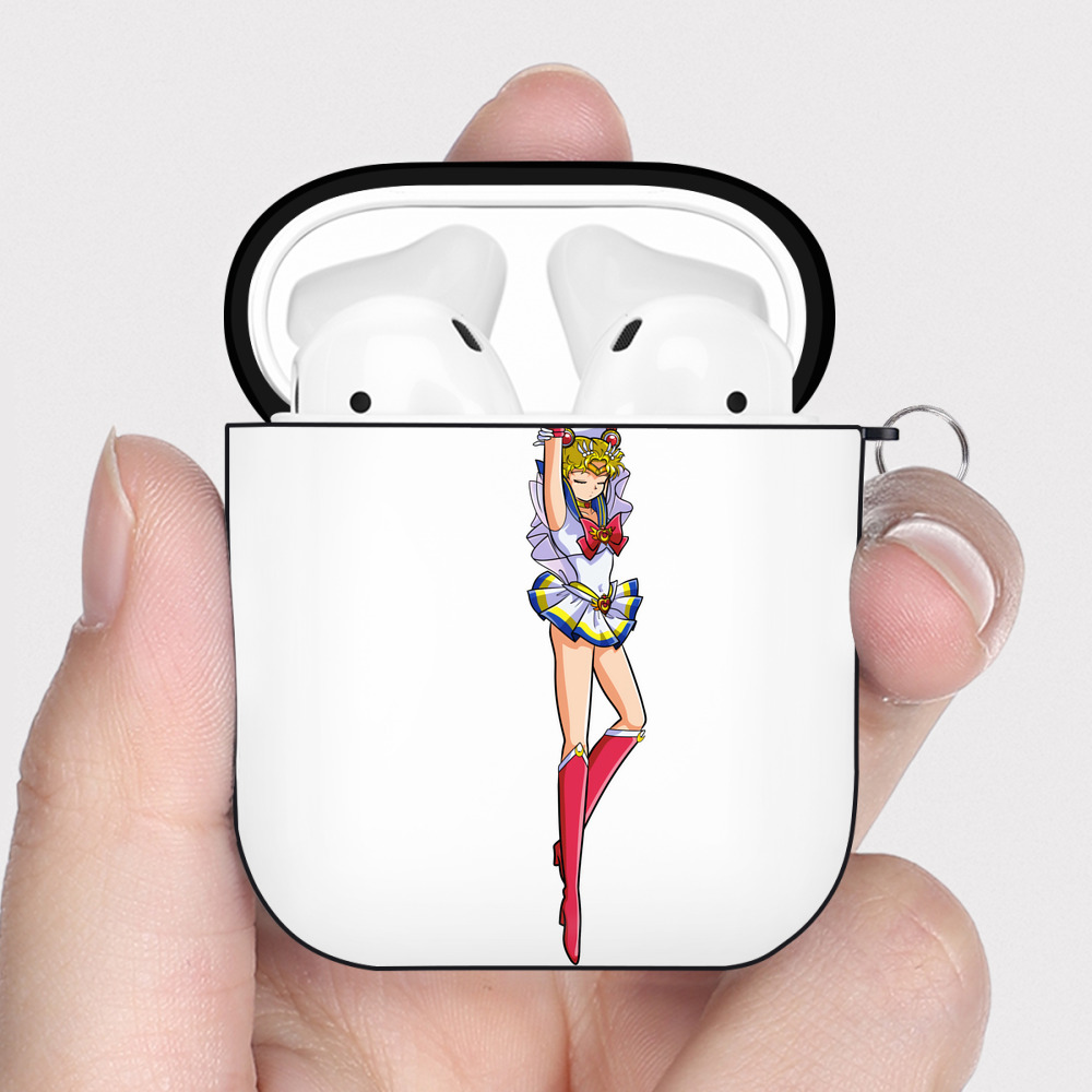 （画像用） 美少女戦士セーラームーン 月野 うさぎ つきの うさぎ Sailor Moon Tsukino Usagi AirPods 第2世代保護ケース ハードシェル ブラック 耐衝撃・防指紋・カラビナ付き