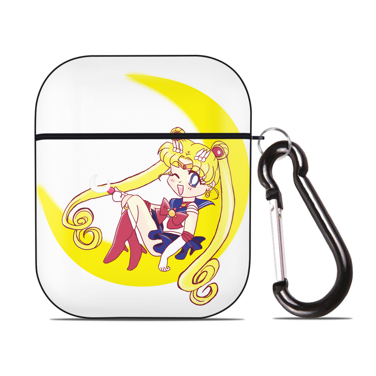（画像用） 美少女戦士セーラームーン 月野 うさぎ つきの うさぎ Sailor Moon Tsukino Usagi AirPods 第2世代保護ケース ハードシェル ブラック 耐衝撃・防指紋・カラビナ付き