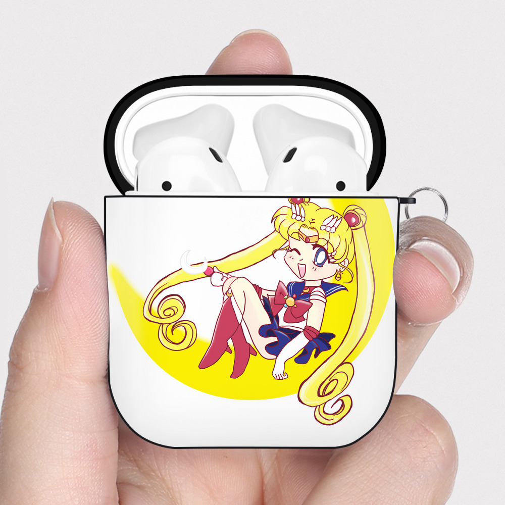 （画像用） 美少女戦士セーラームーン 月野 うさぎ つきの うさぎ Sailor Moon Tsukino Usagi AirPods 第2世代保護ケース ハードシェル ブラック 耐衝撃・防指紋・カラビナ付き