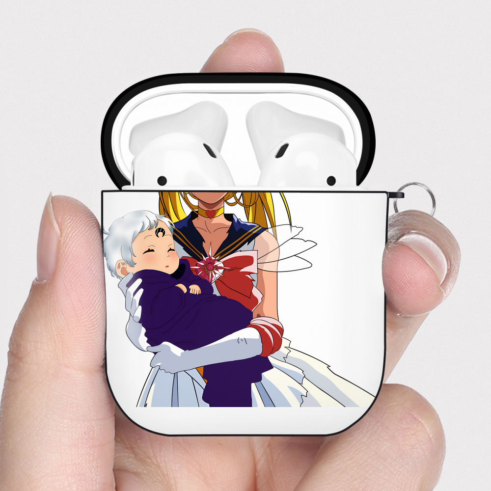 （画像用） 美少女戦士セーラームーン 月野 うさぎ つきの うさぎ Sailor Moon Tsukino Usagi AirPods 第2世代保護ケース ハードシェル ブラック 耐衝撃・防指紋・カラビナ付き