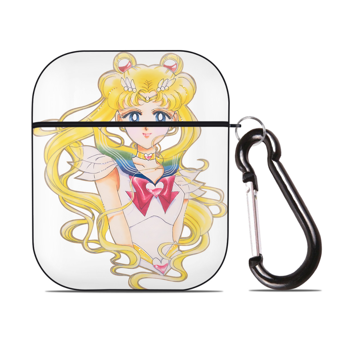 （画像用） 美少女戦士セーラームーン 月野 うさぎ つきの うさぎ Sailor Moon Tsukino Usagi AirPods 第2世代保護ケース ハードシェル ブラック 耐衝撃・防指紋・カラビナ付き