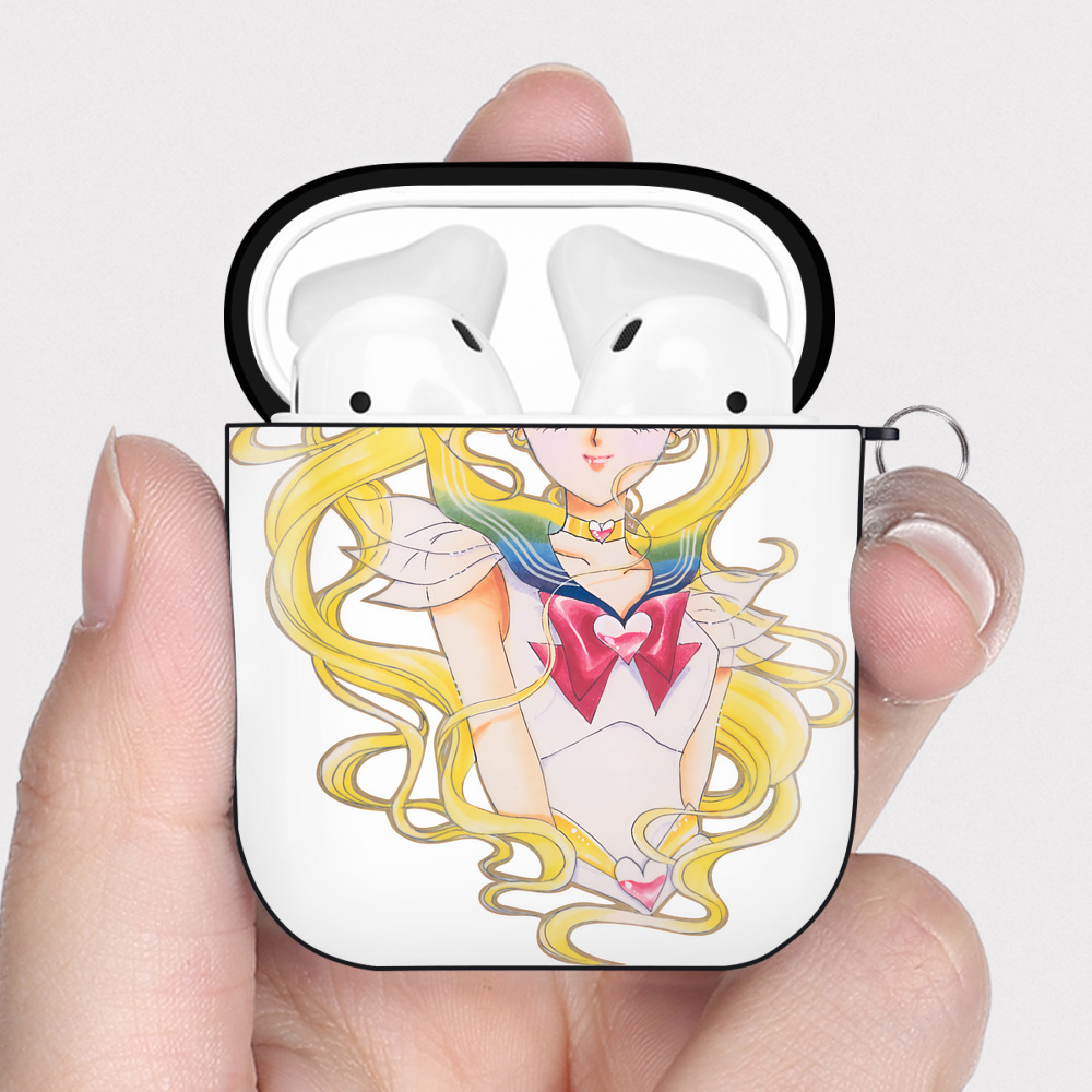 （画像用） 美少女戦士セーラームーン 月野 うさぎ つきの うさぎ Sailor Moon Tsukino Usagi AirPods 第2世代保護ケース ハードシェル ブラック 耐衝撃・防指紋・カラビナ付き