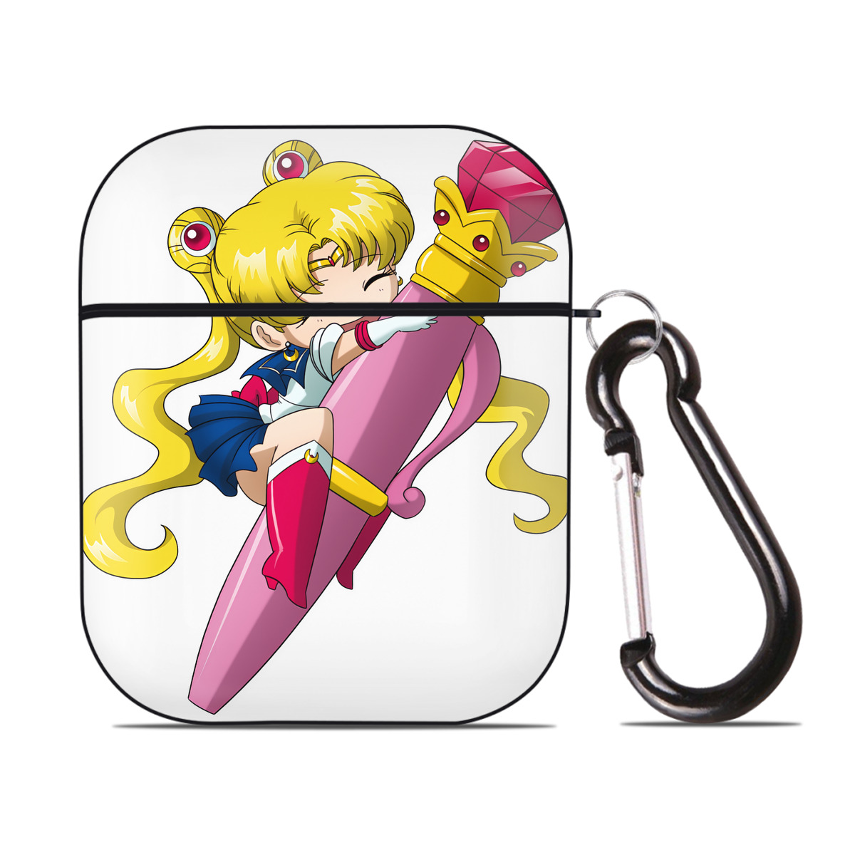 （画像用） 美少女戦士セーラームーン 月野 うさぎ つきの うさぎ Sailor Moon Tsukino Usagi AirPods 第2世代保護ケース ハードシェル ブラック 耐衝撃・防指紋・カラビナ付き