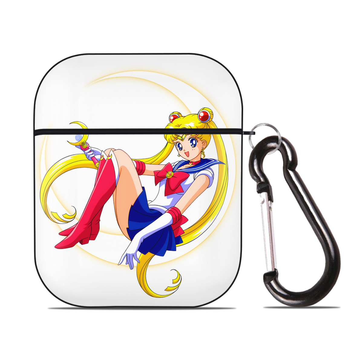 （画像用） 美少女戦士セーラームーン 月野 うさぎ つきの うさぎ Sailor Moon Tsukino Usagi AirPods 第2世代保護ケース ハードシェル ブラック 耐衝撃・防指紋・カラビナ付き