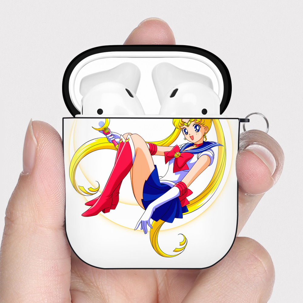 （画像用） 美少女戦士セーラームーン 月野 うさぎ つきの うさぎ Sailor Moon Tsukino Usagi AirPods 第2世代保護ケース ハードシェル ブラック 耐衝撃・防指紋・カラビナ付き