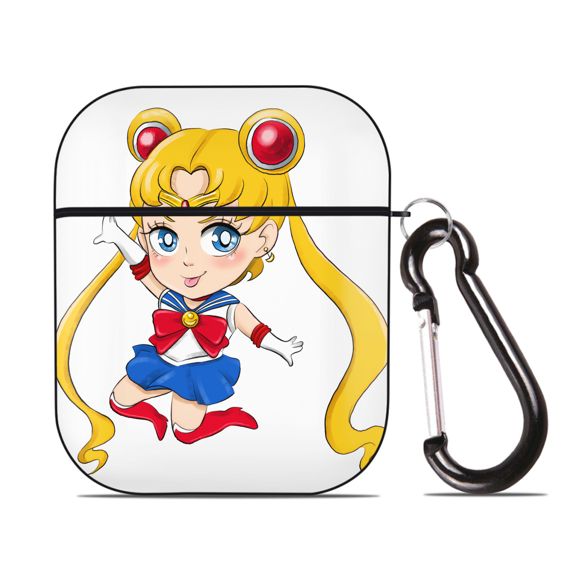 （画像用） 美少女戦士セーラームーン 月野 うさぎ つきの うさぎ Sailor Moon Tsukino Usagi AirPods 第2世代保護ケース ハードシェル ブラック 耐衝撃・防指紋・カラビナ付き