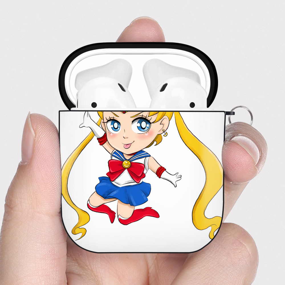 （画像用） 美少女戦士セーラームーン 月野 うさぎ つきの うさぎ Sailor Moon Tsukino Usagi AirPods 第2世代保護ケース ハードシェル ブラック 耐衝撃・防指紋・カラビナ付き