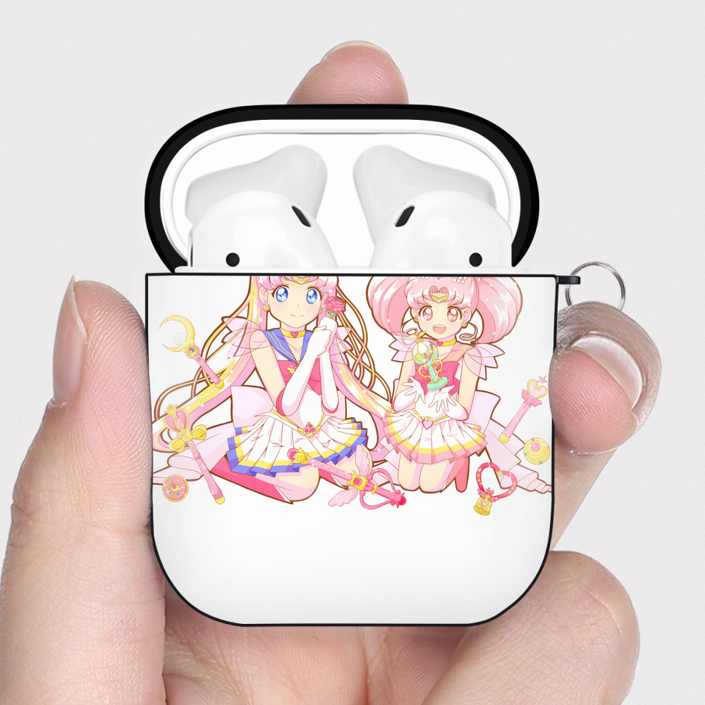 （画像用） 美少女戦士セーラームーン 月野 うさぎ つきの うさぎ Sailor Moon Tsukino Usagi AirPods 第2世代保護ケース ハードシェル ブラック 耐衝撃・防指紋・カラビナ付き