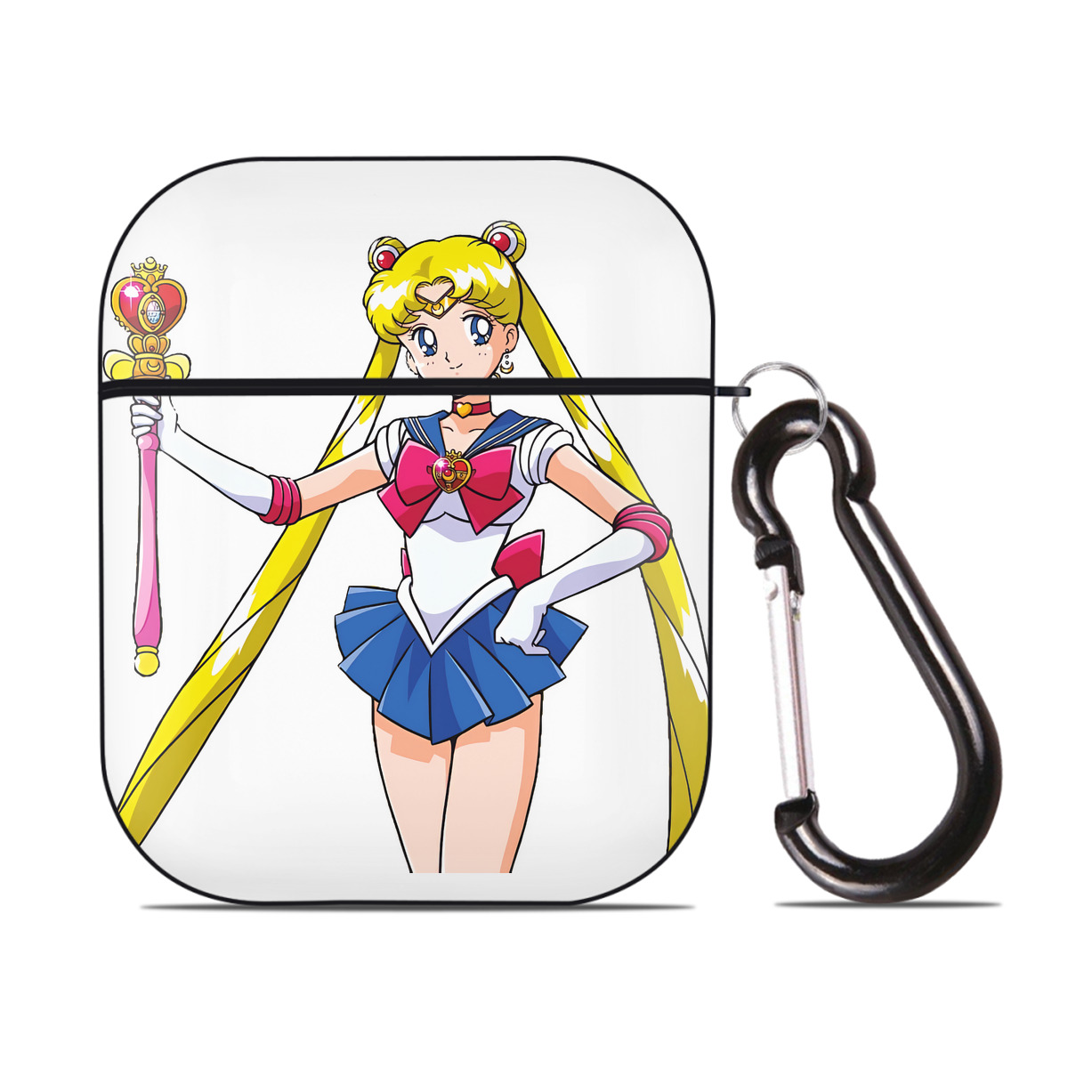 （画像用） 美少女戦士セーラームーン 月野 うさぎ つきの うさぎ Sailor Moon Tsukino Usagi AirPods 第2世代保護ケース ハードシェル ブラック 耐衝撃・防指紋・カラビナ付き