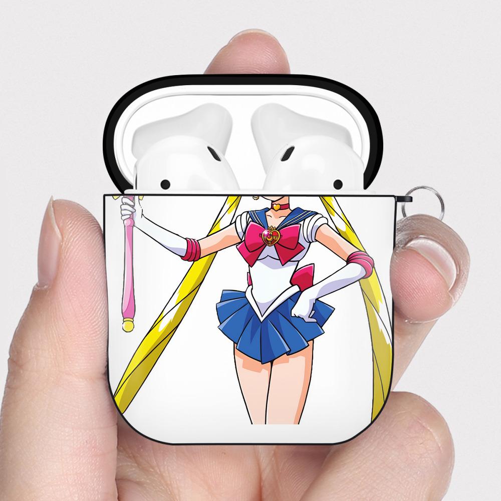 （画像用） 美少女戦士セーラームーン 月野 うさぎ つきの うさぎ Sailor Moon Tsukino Usagi AirPods 第2世代保護ケース ハードシェル ブラック 耐衝撃・防指紋・カラビナ付き