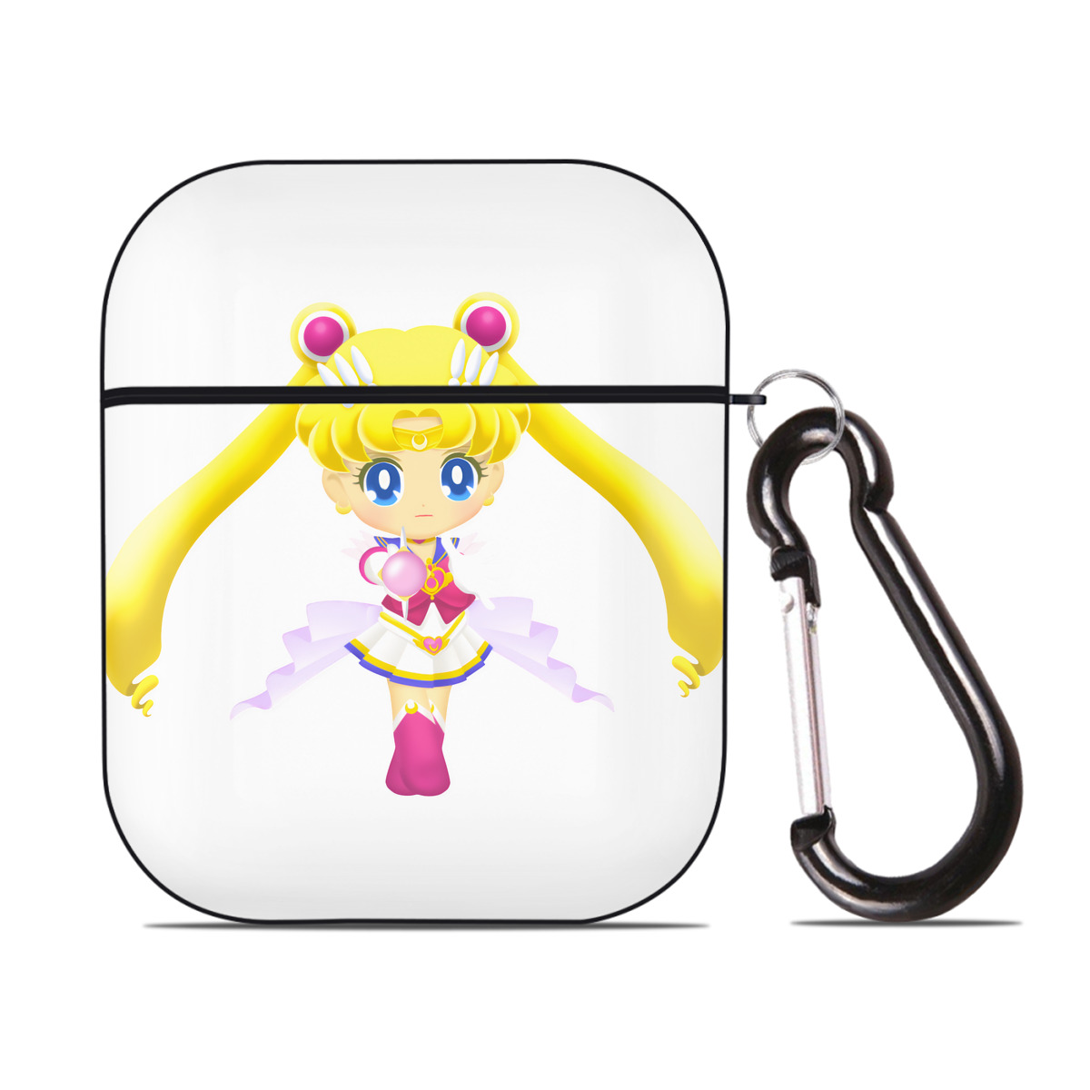 （画像用） 美少女戦士セーラームーン 月野 うさぎ つきの うさぎ Sailor Moon Tsukino Usagi AirPods 第2世代保護ケース ハードシェル ブラック 耐衝撃・防指紋・カラビナ付き