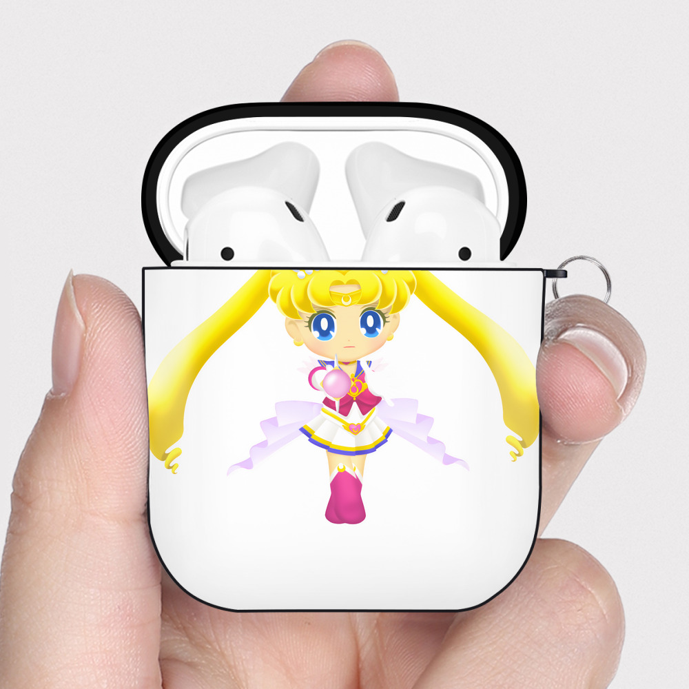 （画像用） 美少女戦士セーラームーン 月野 うさぎ つきの うさぎ Sailor Moon Tsukino Usagi AirPods 第2世代保護ケース ハードシェル ブラック 耐衝撃・防指紋・カラビナ付き