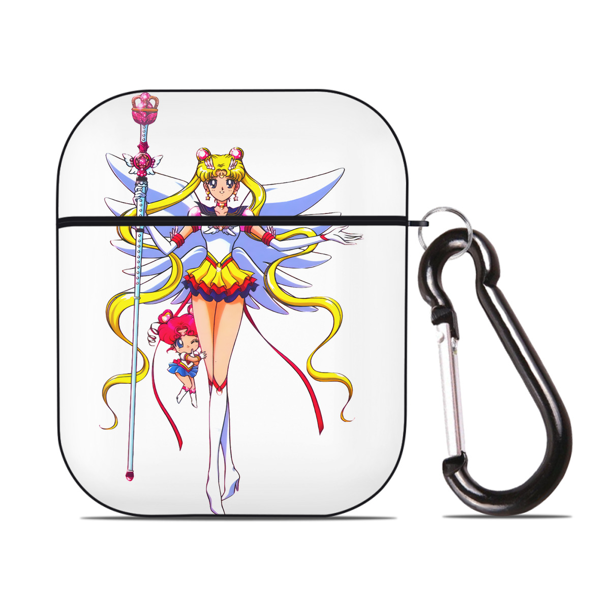 （画像用） 美少女戦士セーラームーン 月野 うさぎ つきの うさぎ Sailor Moon Tsukino Usagi AirPods 第2世代保護ケース ハードシェル ブラック 耐衝撃・防指紋・カラビナ付き