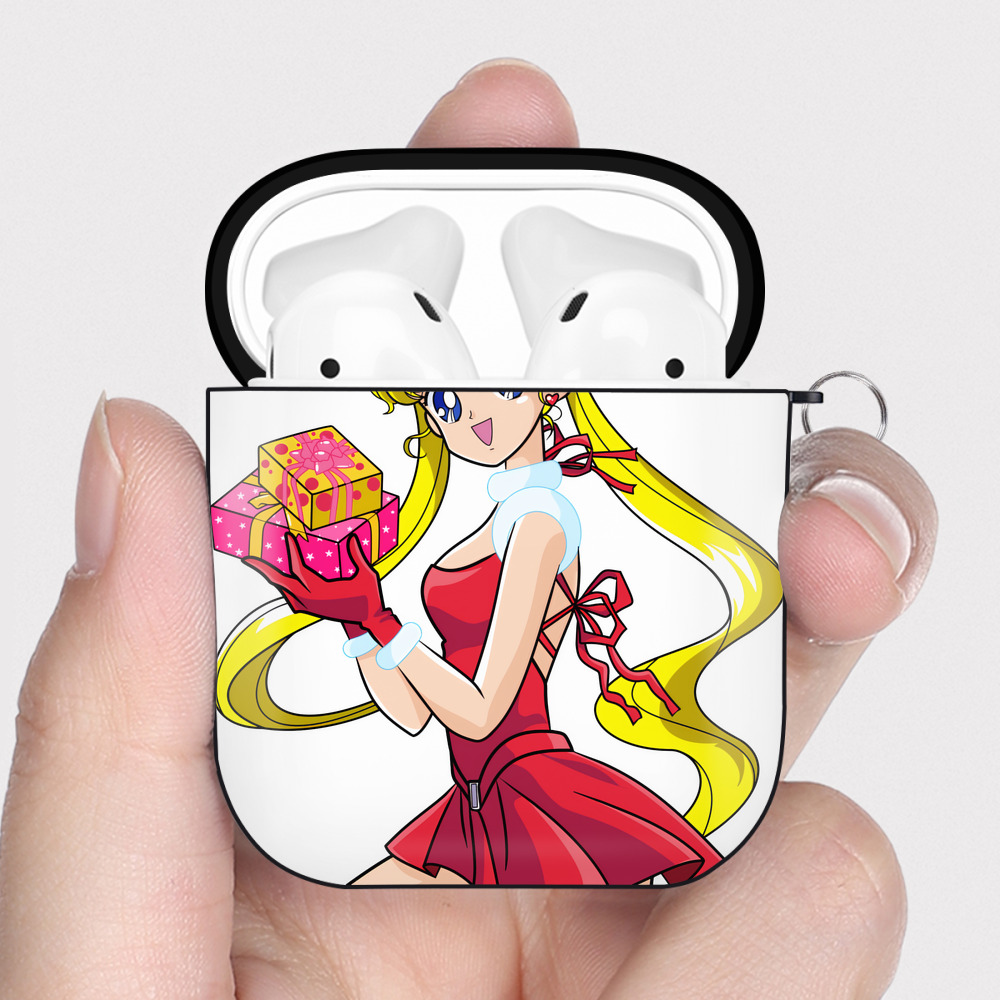 （画像用） 美少女戦士セーラームーン 月野 うさぎ つきの うさぎ Sailor Moon Tsukino Usagi AirPods 第2世代保護ケース ハードシェル ブラック 耐衝撃・防指紋・カラビナ付き