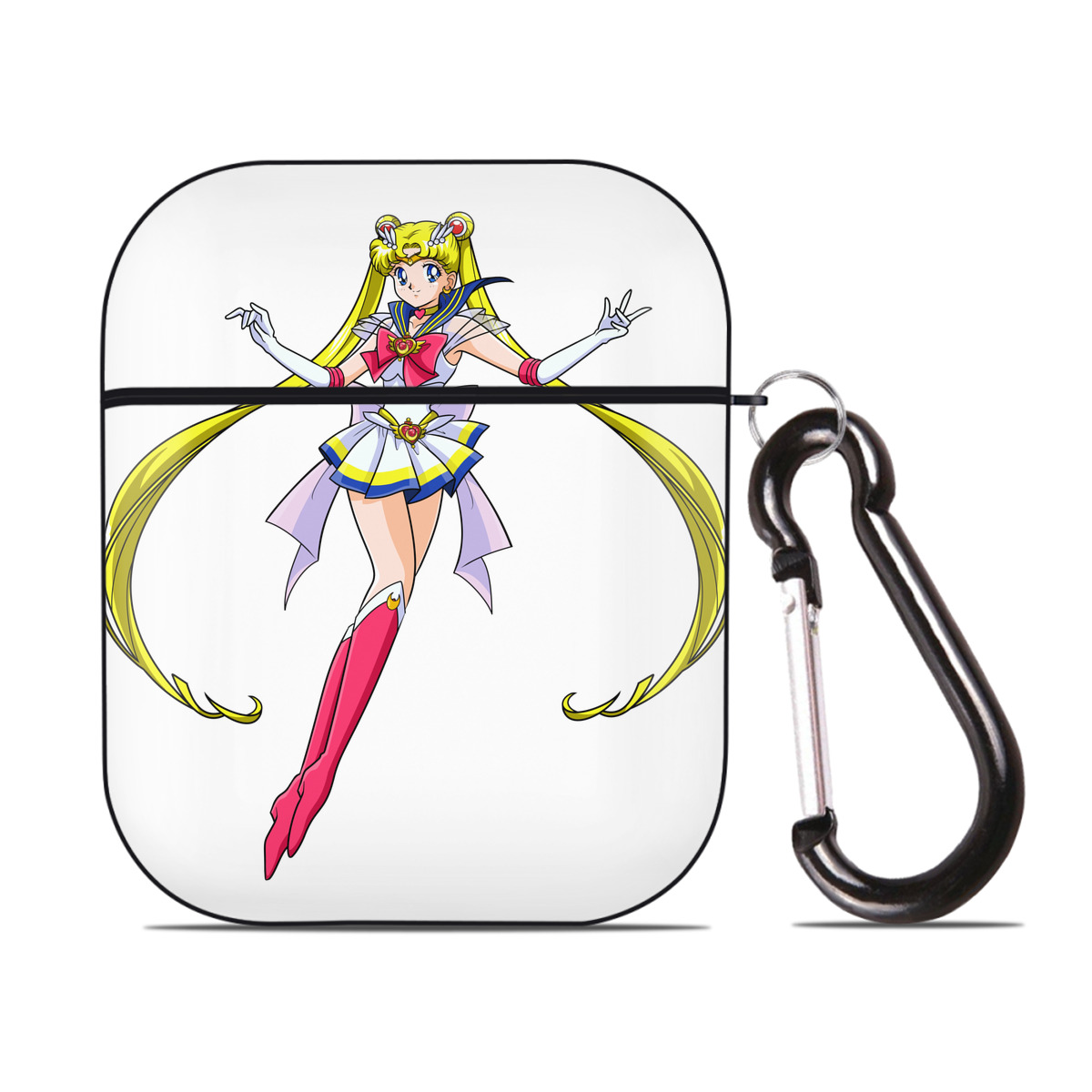 （画像用） 美少女戦士セーラームーン 月野 うさぎ つきの うさぎ Sailor Moon Tsukino Usagi AirPods 第2世代保護ケース ハードシェル ブラック 耐衝撃・防指紋・カラビナ付き