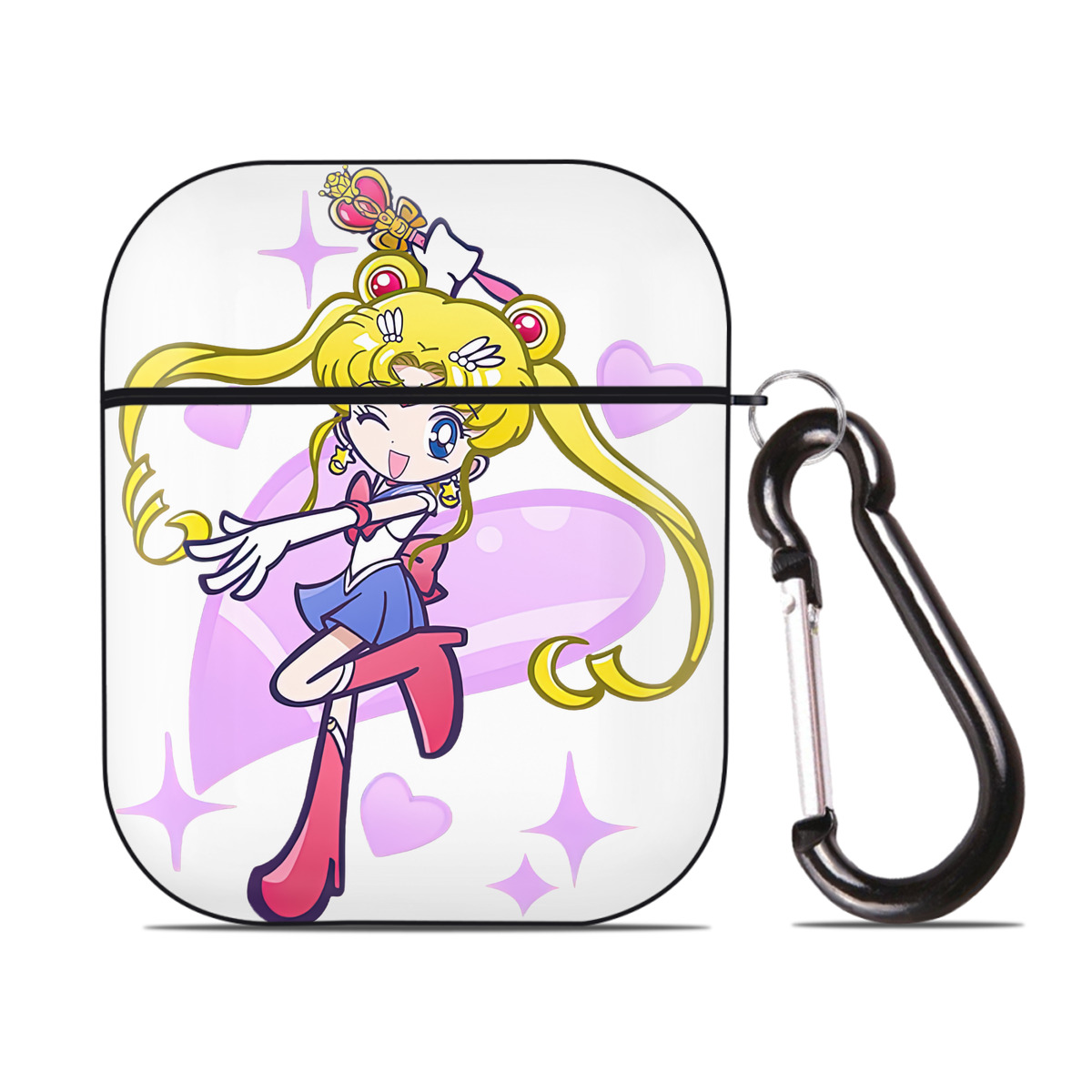 （画像用） 美少女戦士セーラームーン 月野 うさぎ つきの うさぎ Sailor Moon Tsukino Usagi AirPods 第2世代保護ケース ハードシェル ブラック 耐衝撃・防指紋・カラビナ付き