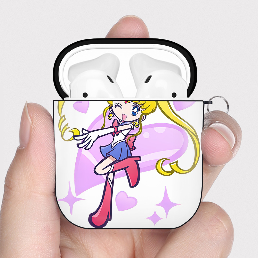 （画像用） 美少女戦士セーラームーン 月野 うさぎ つきの うさぎ Sailor Moon Tsukino Usagi AirPods 第2世代保護ケース ハードシェル ブラック 耐衝撃・防指紋・カラビナ付き