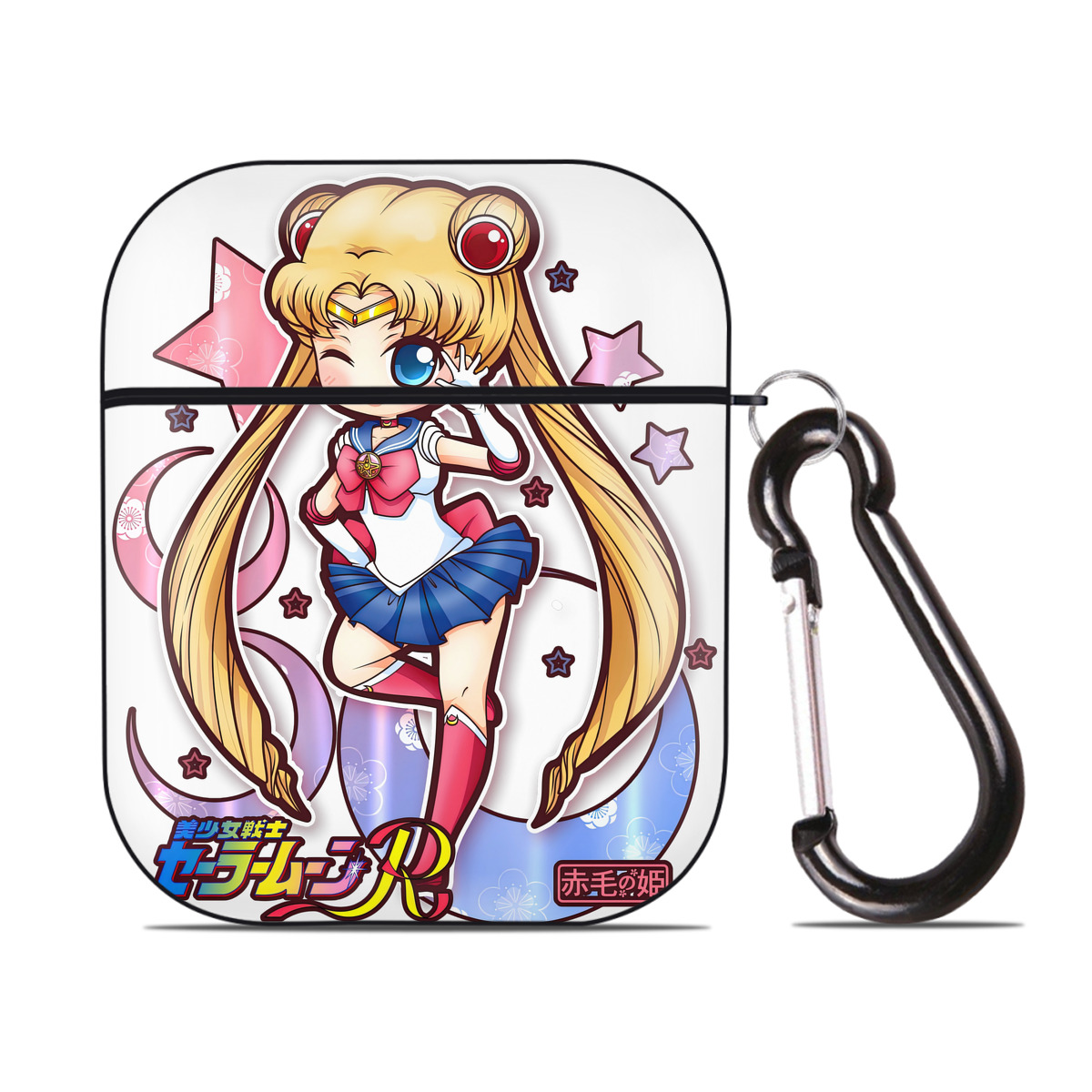 （画像用） 美少女戦士セーラームーン 月野 うさぎ つきの うさぎ Sailor Moon Tsukino Usagi AirPods 第2世代保護ケース ハードシェル ブラック 耐衝撃・防指紋・カラビナ付き