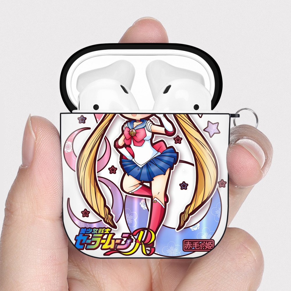 （画像用） 美少女戦士セーラームーン 月野 うさぎ つきの うさぎ Sailor Moon Tsukino Usagi AirPods 第2世代保護ケース ハードシェル ブラック 耐衝撃・防指紋・カラビナ付き