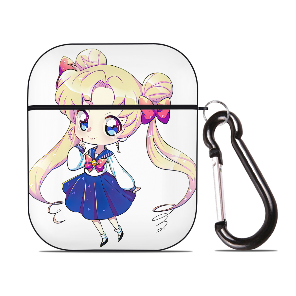 （画像用） 美少女戦士セーラームーン 月野 うさぎ つきの うさぎ Sailor Moon Tsukino Usagi AirPods 第2世代保護ケース ハードシェル ブラック 耐衝撃・防指紋・カラビナ付き