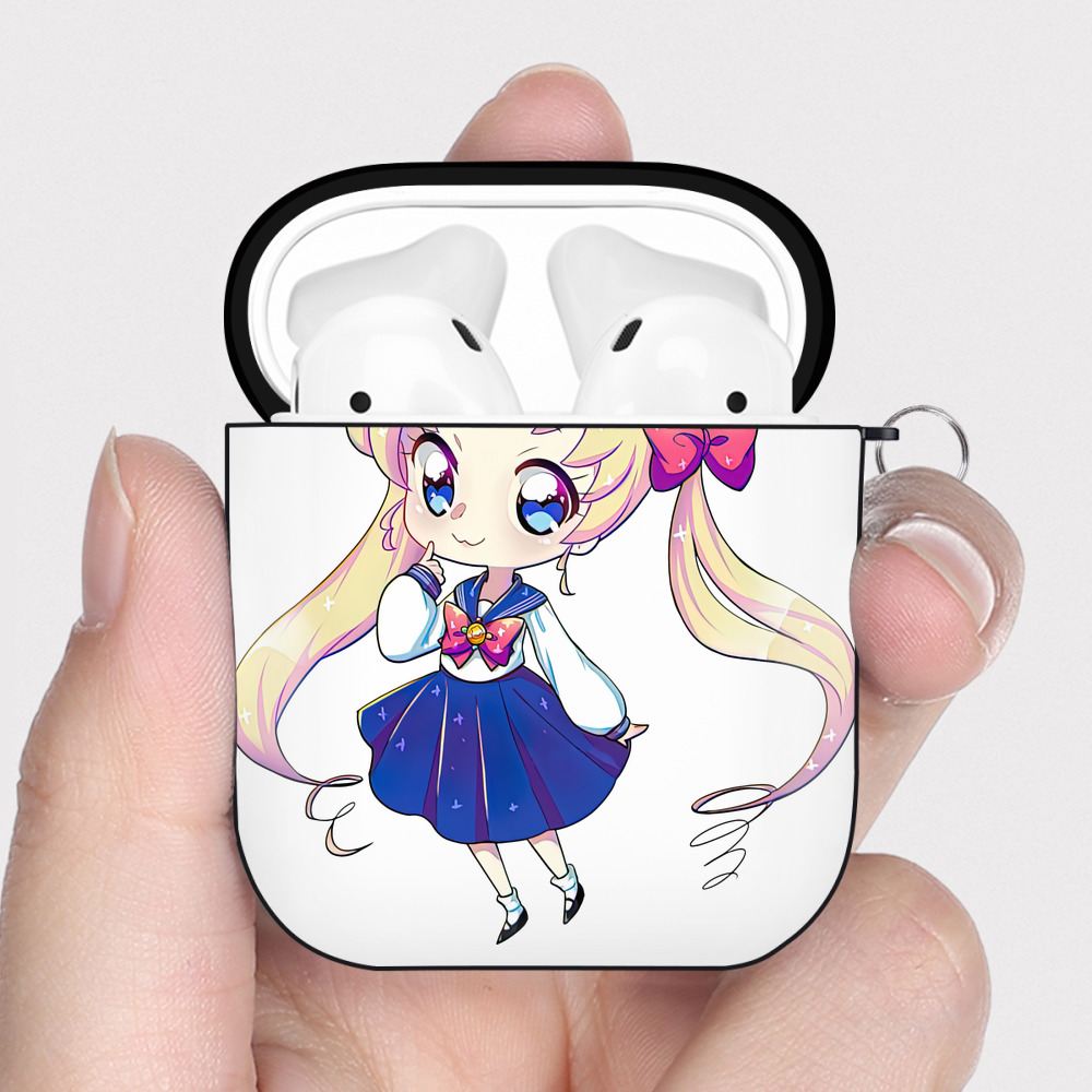（画像用） 美少女戦士セーラームーン 月野 うさぎ つきの うさぎ Sailor Moon Tsukino Usagi AirPods 第2世代保護ケース ハードシェル ブラック 耐衝撃・防指紋・カラビナ付き