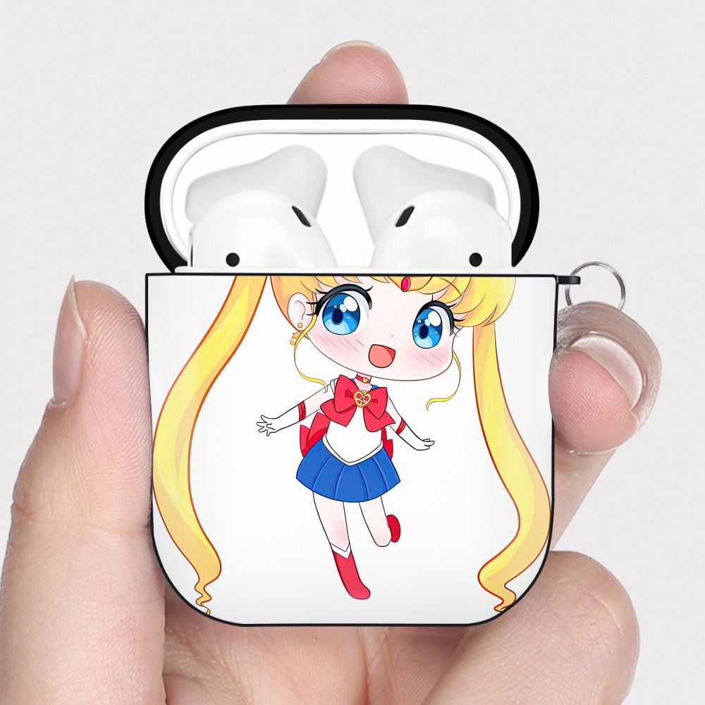 （画像用） 美少女戦士セーラームーン 月野 うさぎ つきの うさぎ Sailor Moon Tsukino Usagi AirPods 第2世代保護ケース ハードシェル ブラック 耐衝撃・防指紋・カラビナ付き