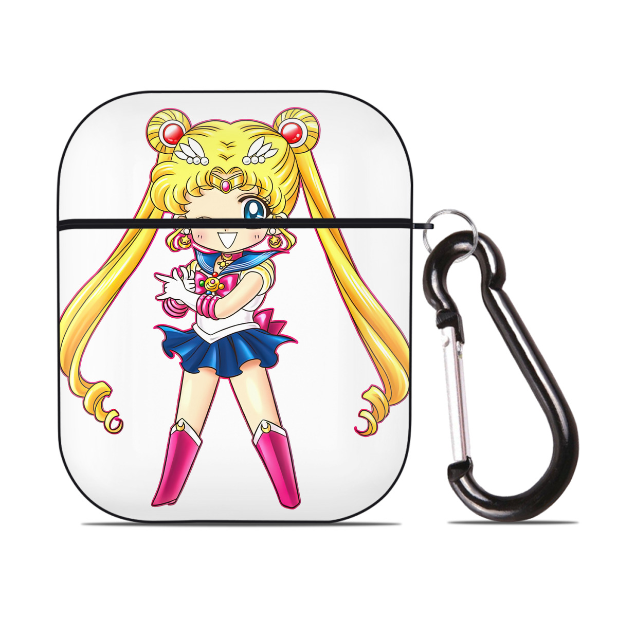 （画像用） 美少女戦士セーラームーン 月野 うさぎ つきの うさぎ Sailor Moon Tsukino Usagi AirPods 第2世代保護ケース ハードシェル ブラック 耐衝撃・防指紋・カラビナ付き