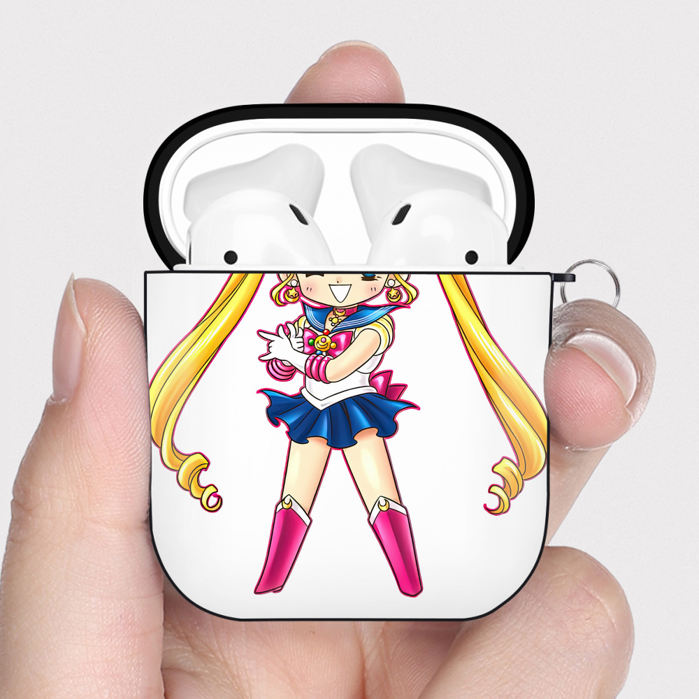 （画像用） 美少女戦士セーラームーン 月野 うさぎ つきの うさぎ Sailor Moon Tsukino Usagi AirPods 第2世代保護ケース ハードシェル ブラック 耐衝撃・防指紋・カラビナ付き