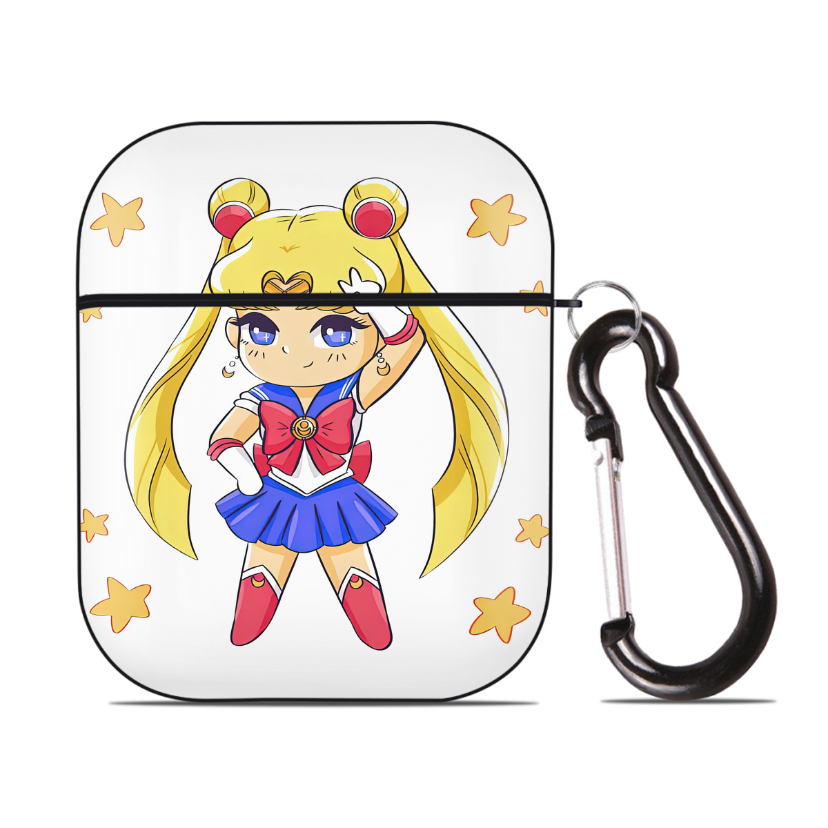 （画像用） 美少女戦士セーラームーン 月野 うさぎ つきの うさぎ Sailor Moon Tsukino Usagi AirPods 第2世代保護ケース ハードシェル ブラック 耐衝撃・防指紋・カラビナ付き