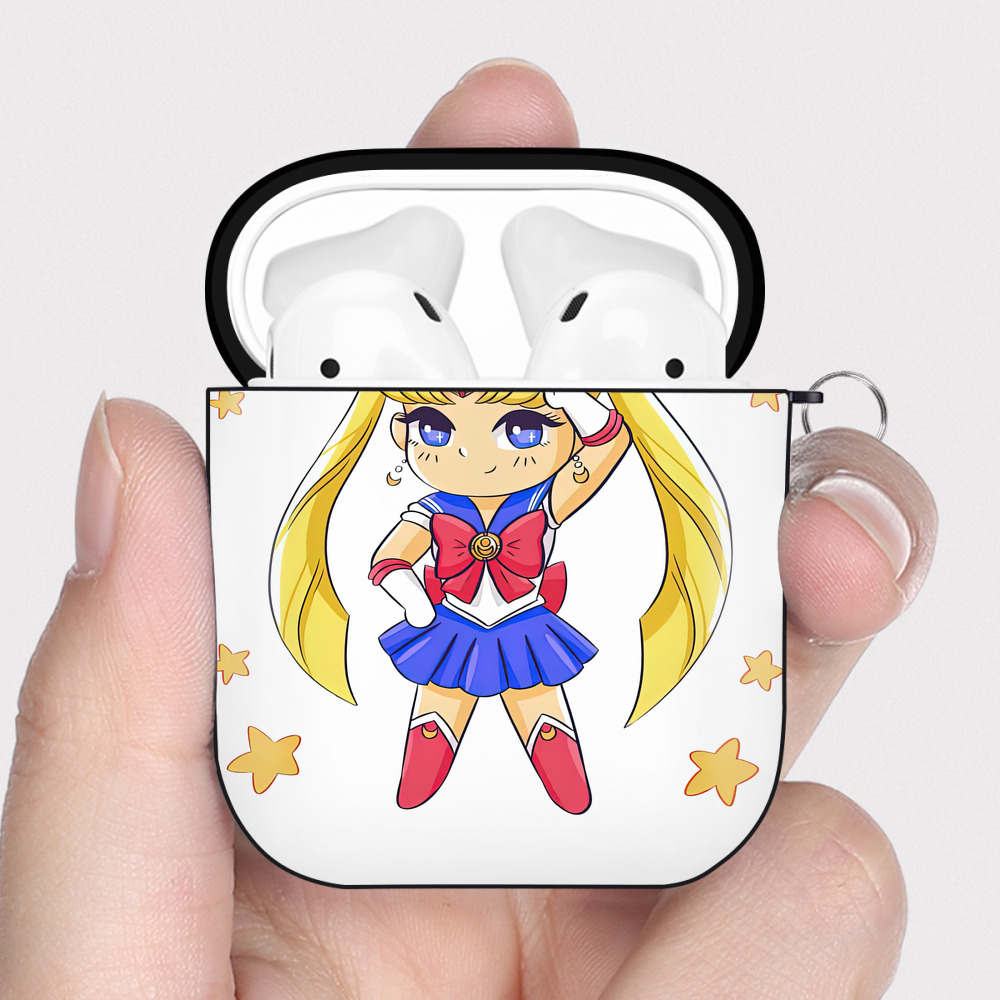 （画像用） 美少女戦士セーラームーン 月野 うさぎ つきの うさぎ Sailor Moon Tsukino Usagi AirPods 第2世代保護ケース ハードシェル ブラック 耐衝撃・防指紋・カラビナ付き