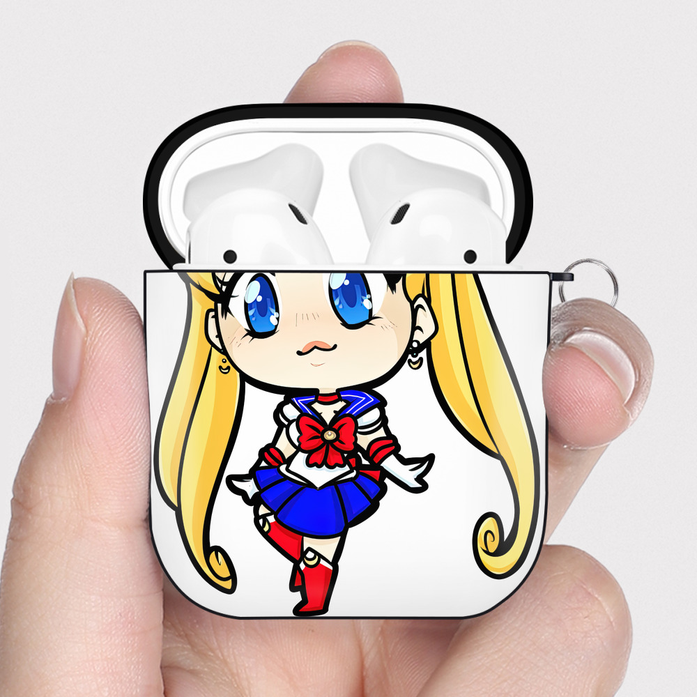 （画像用） 美少女戦士セーラームーン 月野 うさぎ つきの うさぎ Sailor Moon Tsukino Usagi AirPods 第2世代保護ケース ハードシェル ブラック 耐衝撃・防指紋・カラビナ付き