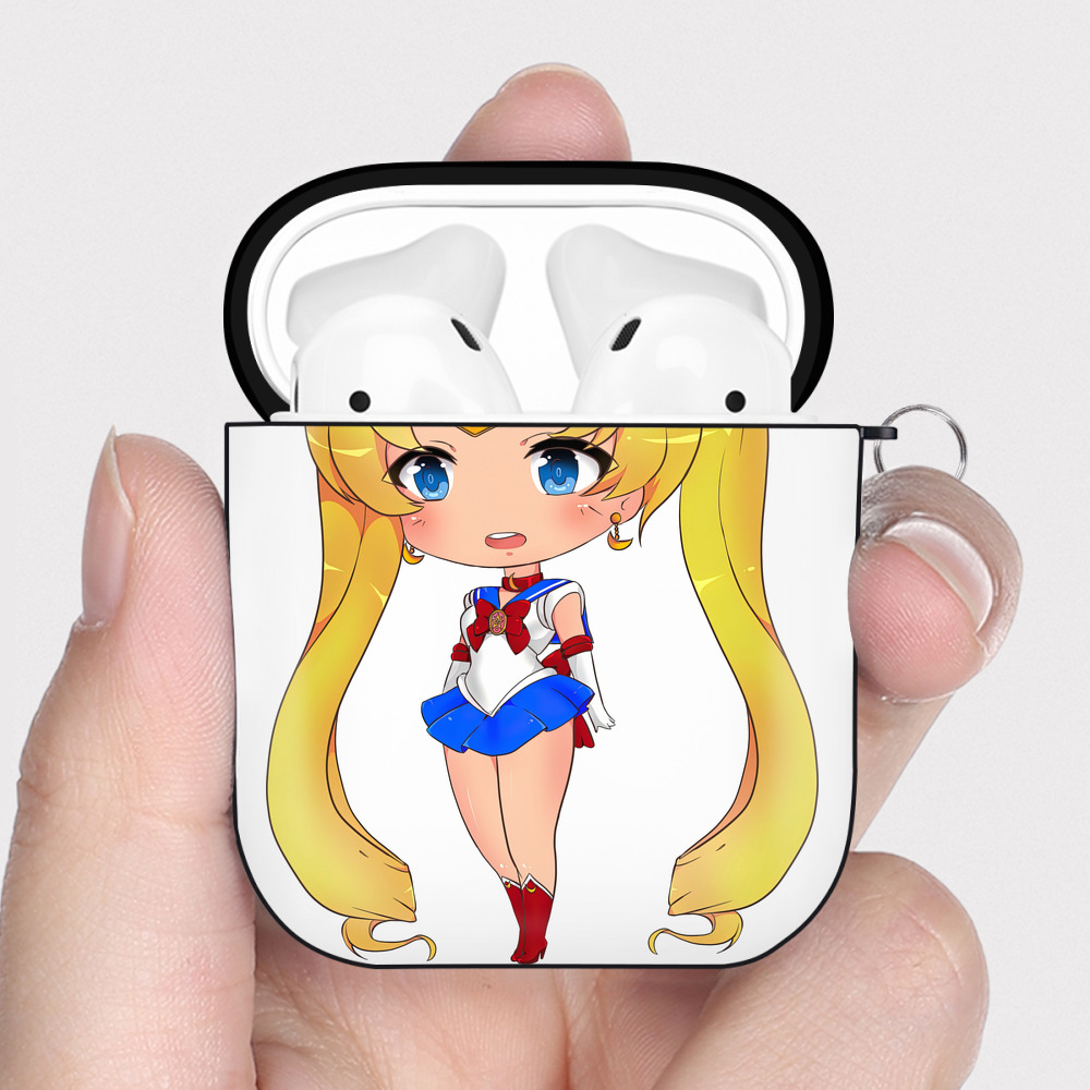 （画像用） 美少女戦士セーラームーン 月野 うさぎ つきの うさぎ Sailor Moon Tsukino Usagi AirPods 第2世代保護ケース ハードシェル ブラック 耐衝撃・防指紋・カラビナ付き